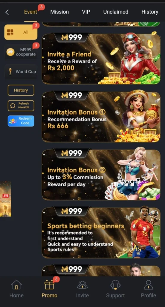 M999 Game invite and referral bonus